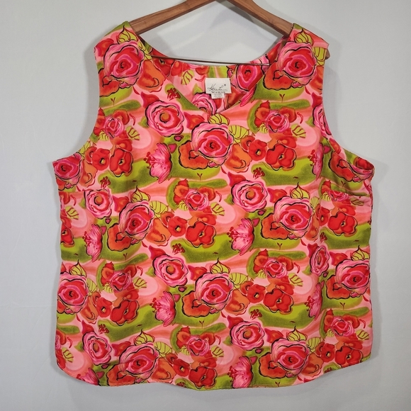 Kathie Lee Collection Tops - Kathie Lee Collection Floral Tank Top - Pink and Green